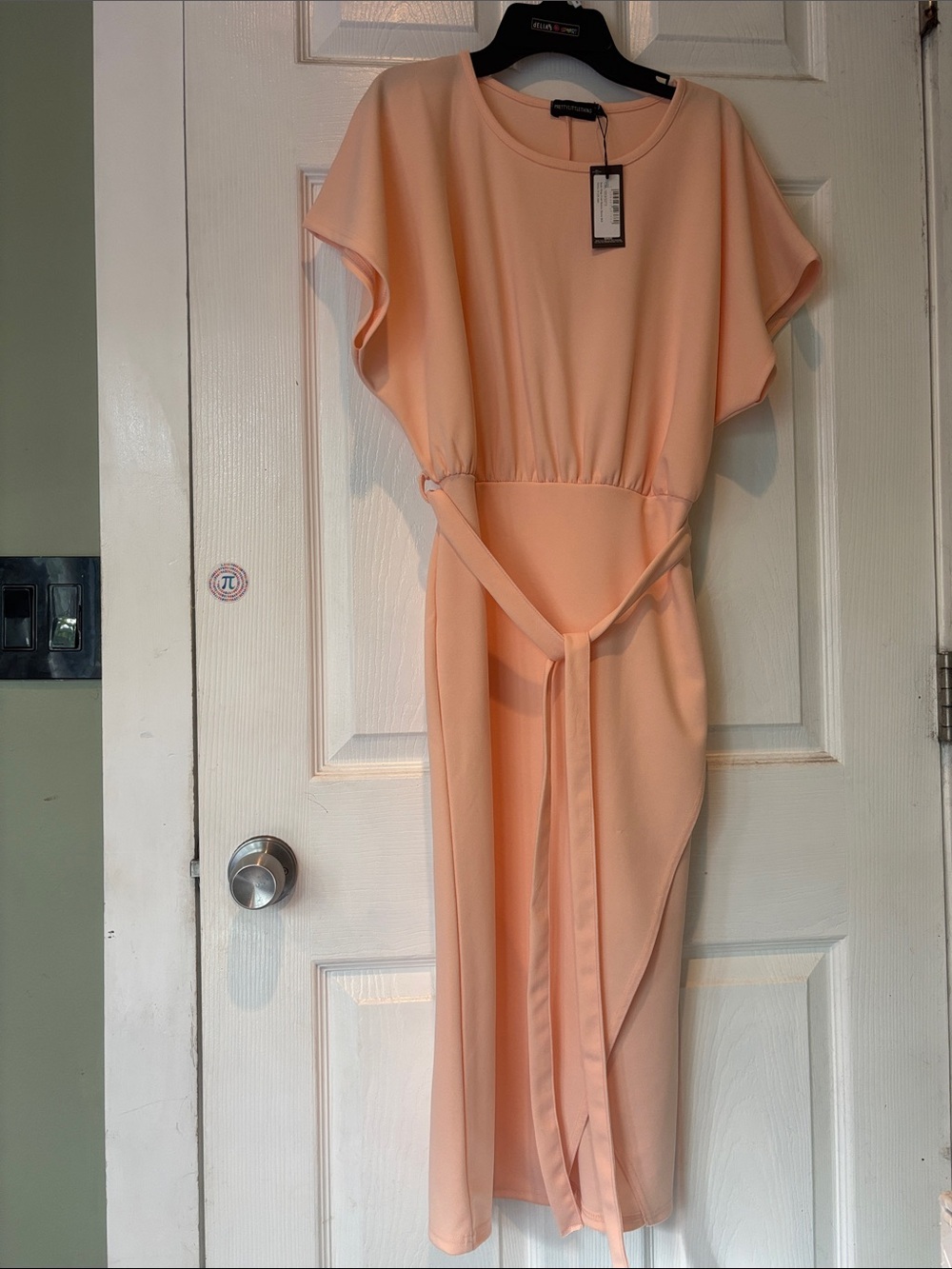 PrettyLittleThing Peach Midi Dress with Tie Waist